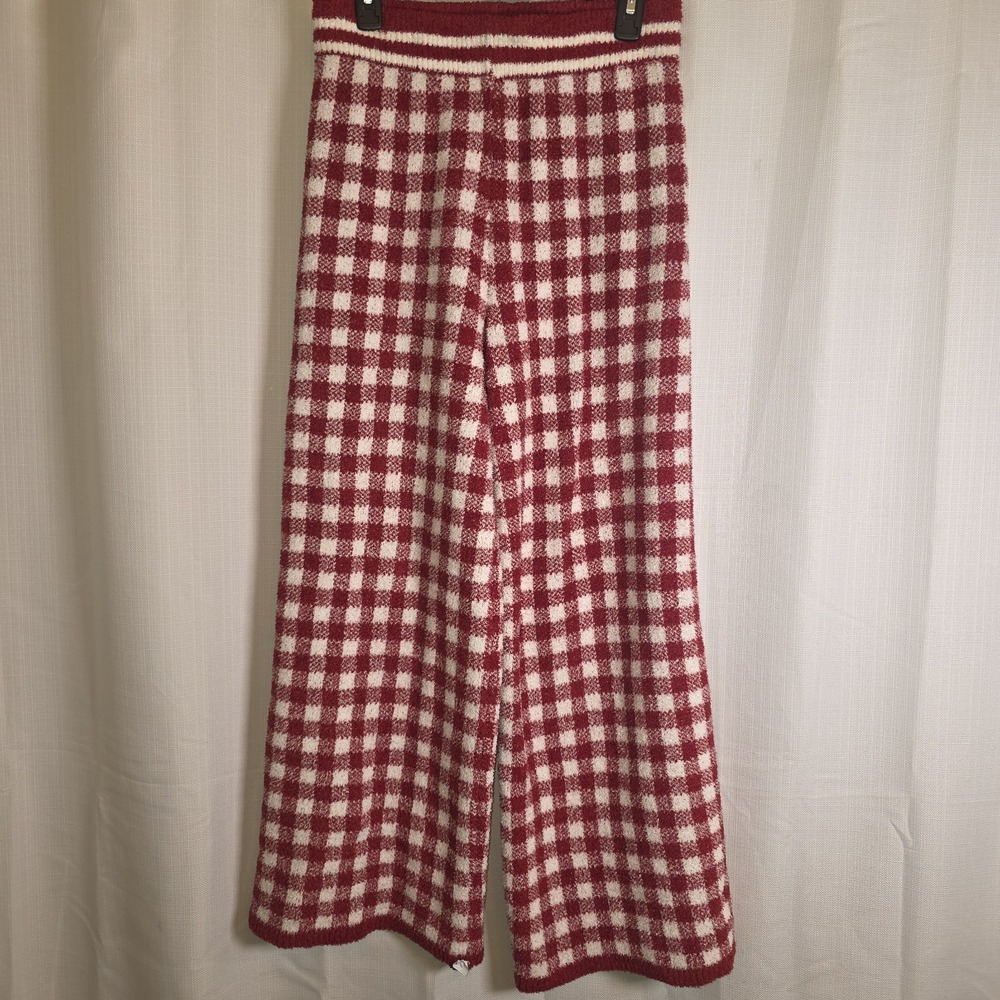 Happily Grey Red White Gingham Bouclé Knit Wide Leg Lounge Pants Women's XL